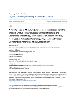 A New Species of Myxidium (Myxosporea: Myxidiidae)
