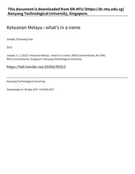Ketuanan Melayu : What's in a Name