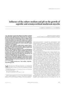 Influence of the Culture Medium and Ph on the Growth of Saprobic and Ectomycorrhizal Mushroom Mycelia