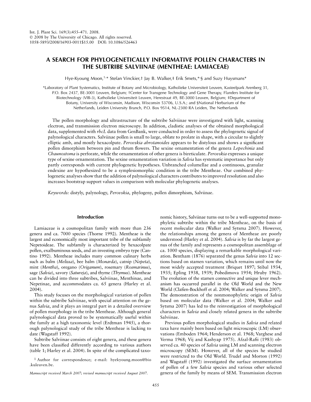 A Search for Phylogenetically Informative Pollen Characters in the Subtribe Salviinae (Mentheae: Lamiaceae)