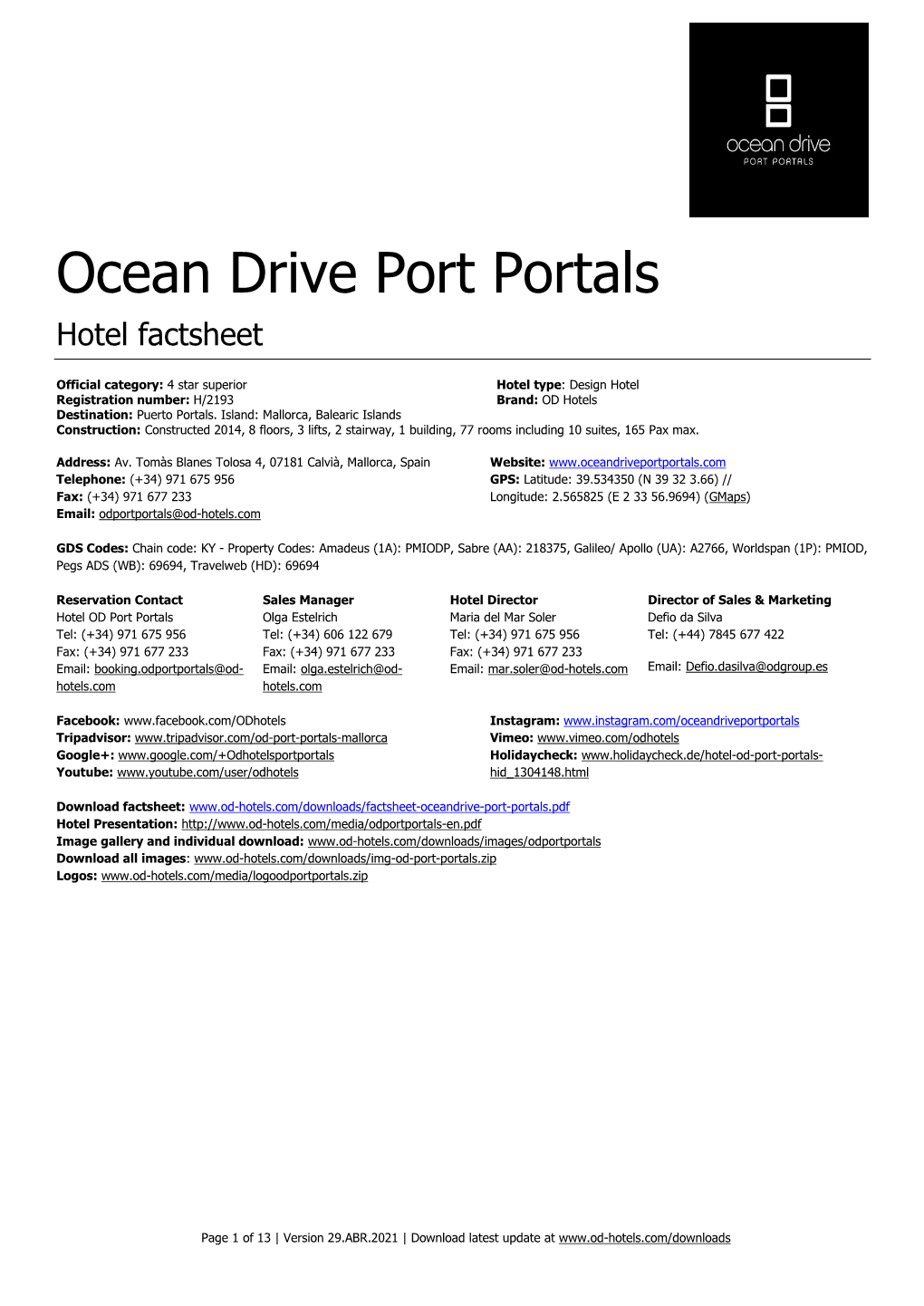 Ocean Drive Port Portals Hotel Factsheet