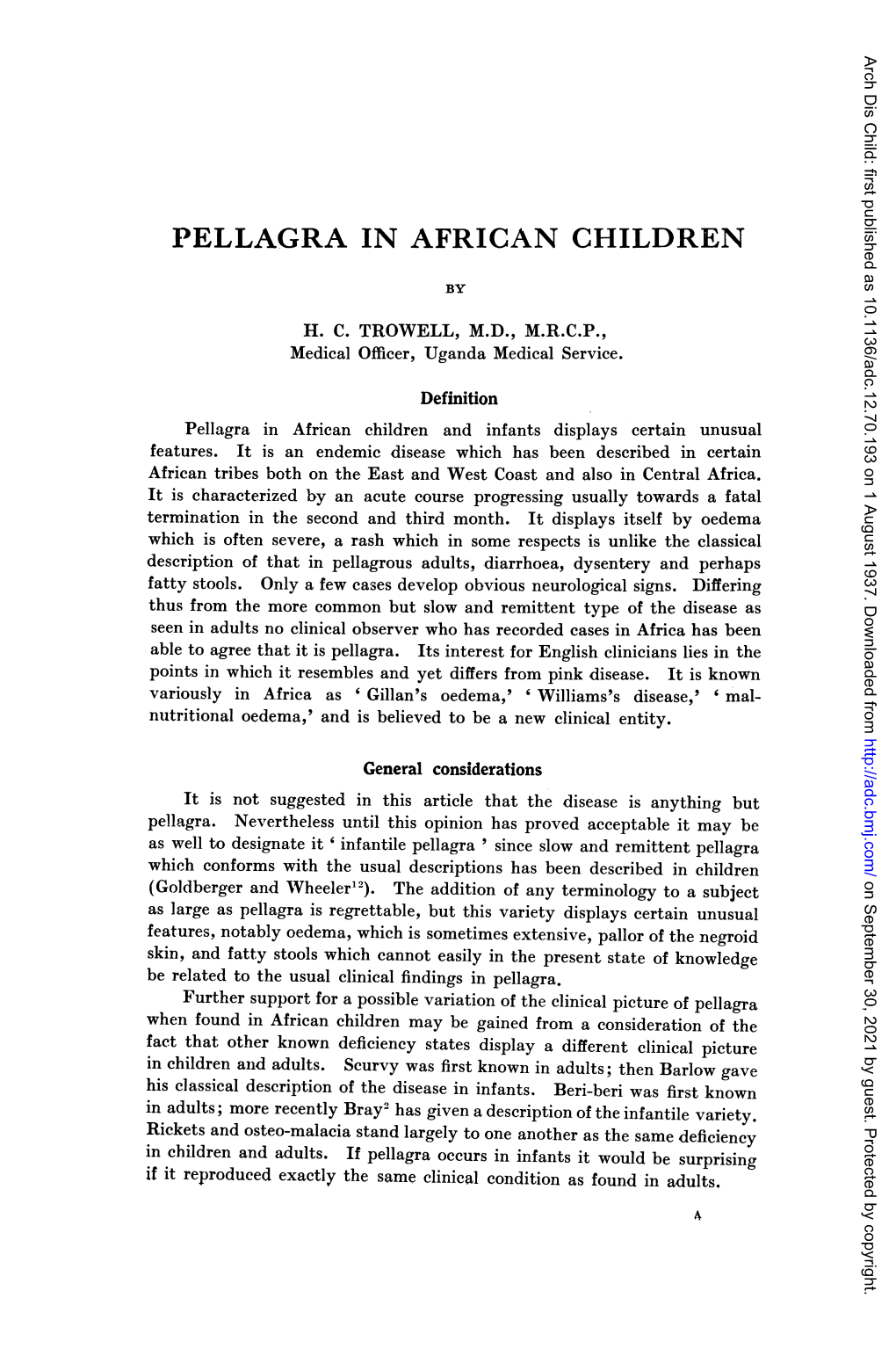 Pellagra in African Children