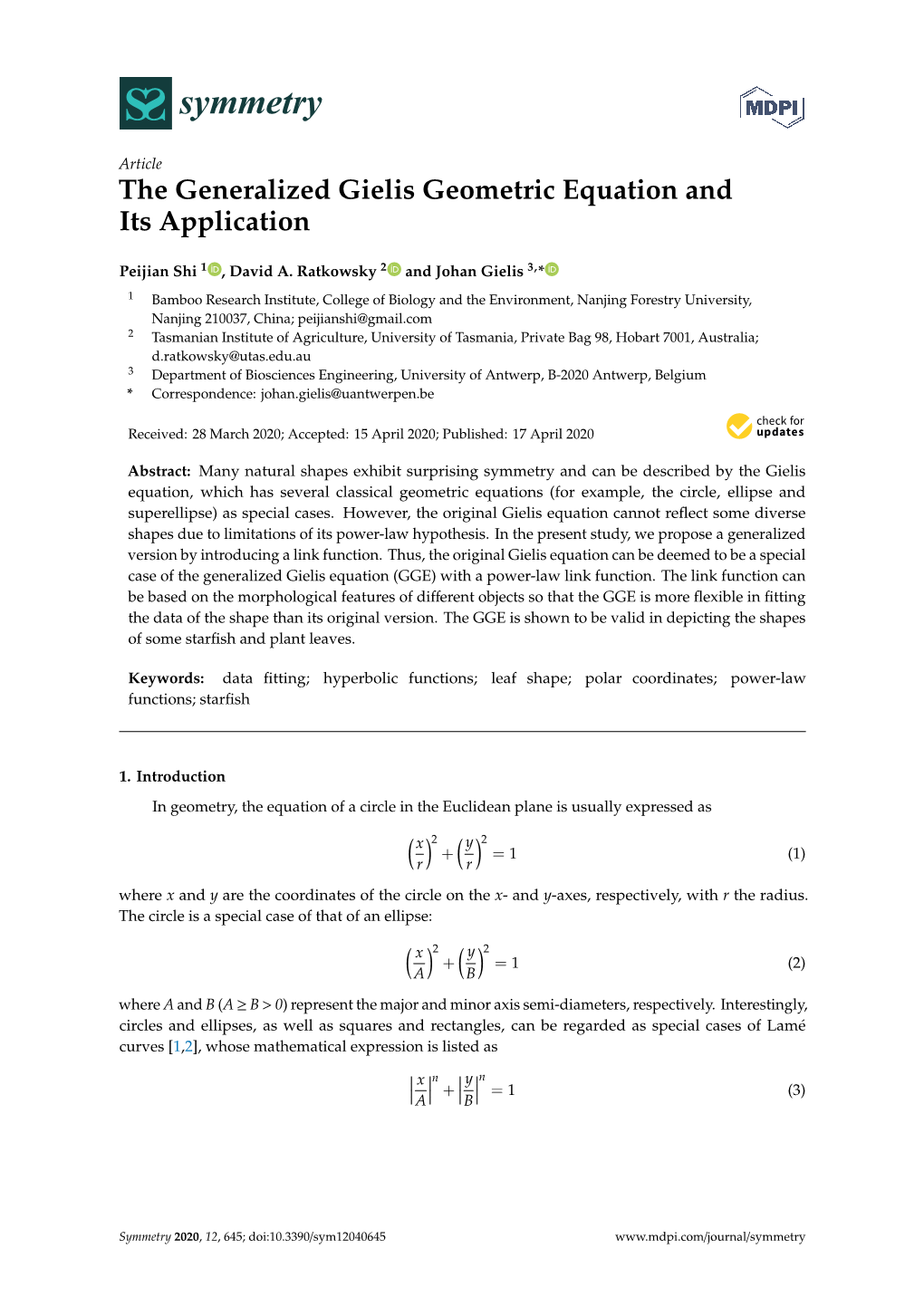 The Generalized Gielis Geometric Equation and Its Application