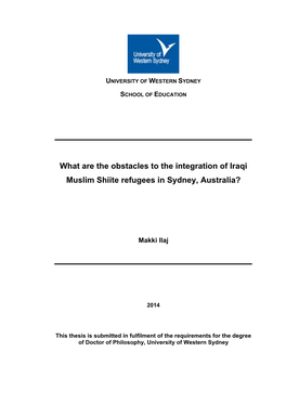 What Are the Obstacles to the Integration of Iraqi Muslim Shiite Refugees in Sydney, Australia?