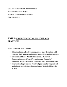 Unit 6: Environmental Policies and Practices