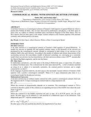 COSMOLOGICAL MODEL with EINSTEIN DE SITTER UNIVERSE *Dubey RK1 and Pratima Ojha2 1Department of Mathematics, Govt