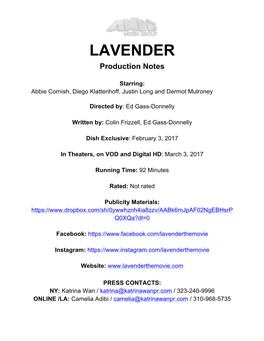 LAVENDER Production Notes