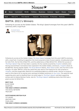 BAFTA: 2011'S Winners | Nouse