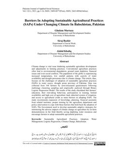 Barriers in Adopting Sustainable Agricultural Practices (Saps) Under Changing Climate in Balochistan, Pakistan