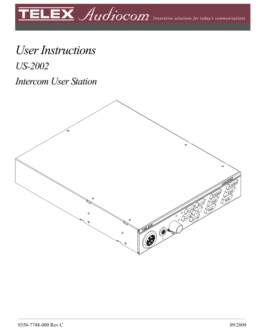 User Instructions US-2002 Intercom User Station