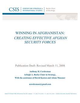 Creating Effective Afghan Security Forces