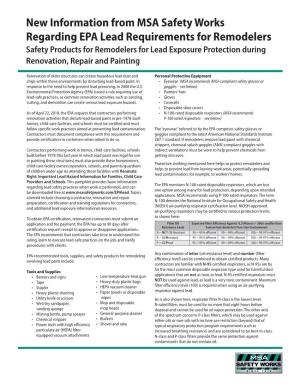 New Information from MSA Safety Works Regarding EPA Lead Requirements for Remodelers