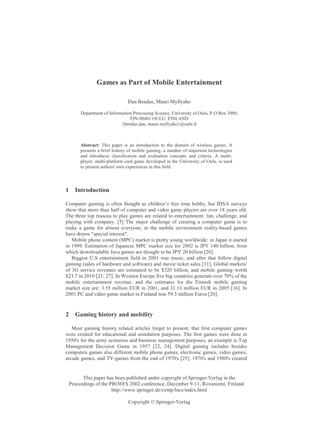 Games As Part of Mobile Entertainment