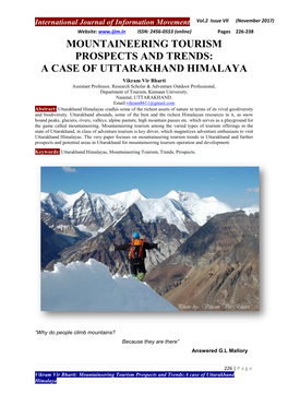 Mountaineering Tourism Prospects and Trends: a Case of Uttarakhand Himalaya