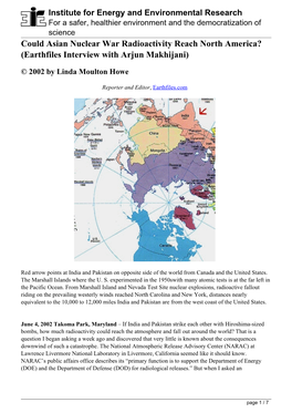 Could Asian Nuclear War Radioactivity Reach North America