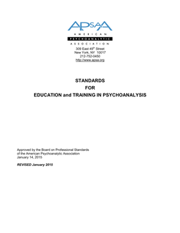 STANDARDS for EDUCATION and TRAINING in PSYCHOANALYSIS