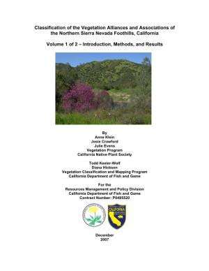 Classification of the Vegetation Alliances and Associations of the Northern Sierra Nevada Foothills, California