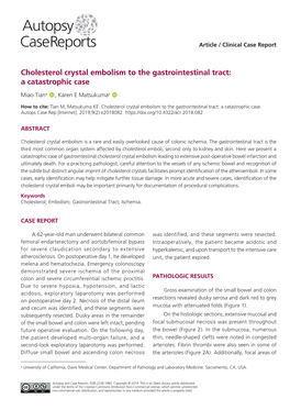 Cholesterol Crystal Embolism to the Gastrointestinal Tract: a Catastrophic Case