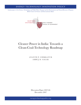Cleaner Power in India: Towards a Clean-Coal-Technology Roadmap