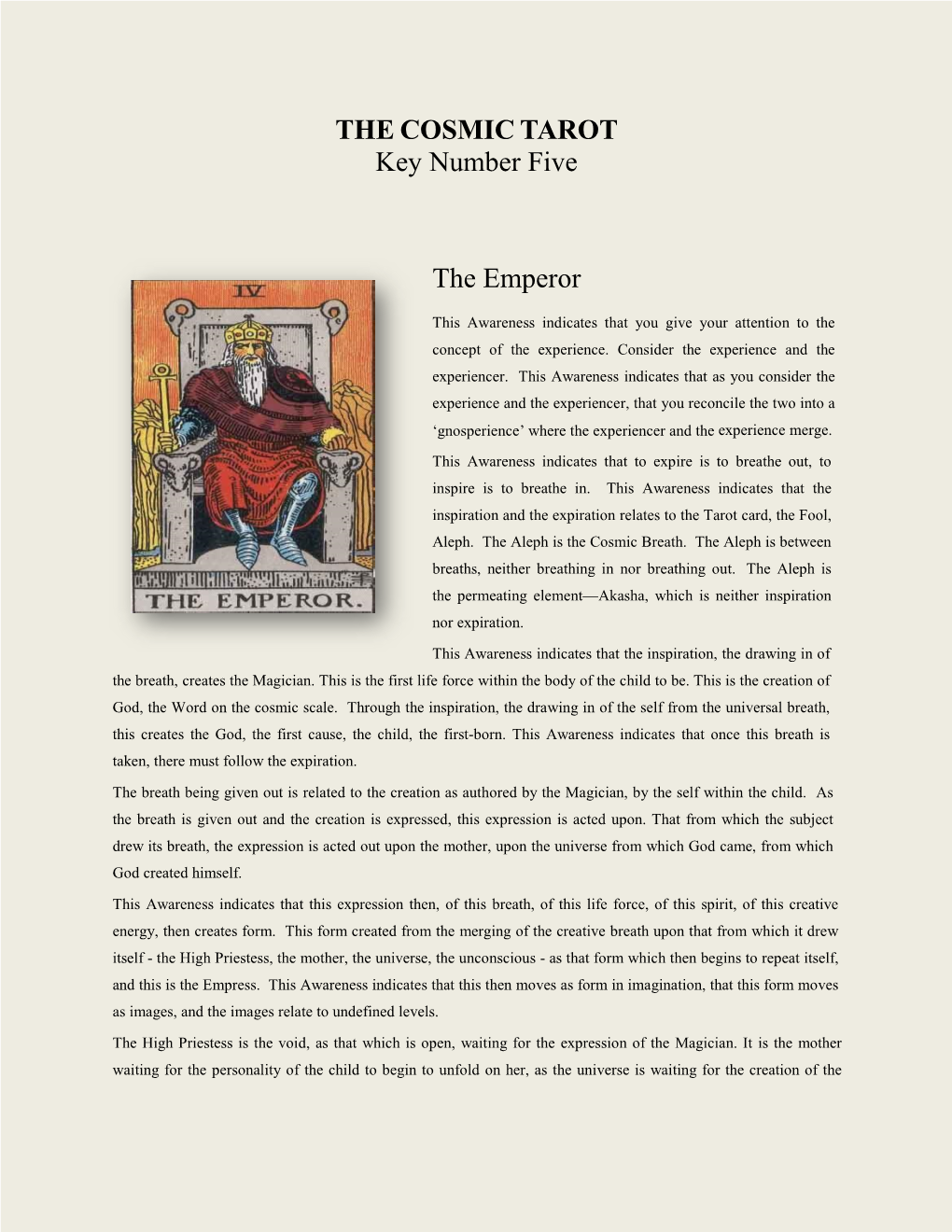 THE COSMIC TAROT Key Number Five the Emperor