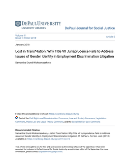 Why Title VII Jurisprudence Fails to Address Issues of Gender Identity in Employment Discrimination Litigation