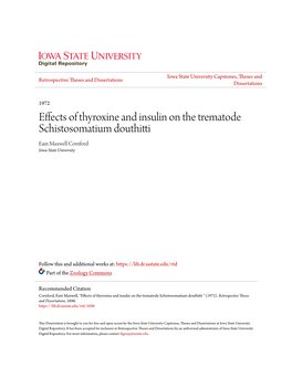 Effects of Thyroxine and Insulin on the Trematode Schistosomatium Douthitti Eain Maxwell Cornford Iowa State University