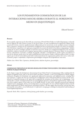 Los Fundamentos Cosmológicos De Las Interacciones Moche-Sierra Durante El Horizonte Medio En Jequetepeque