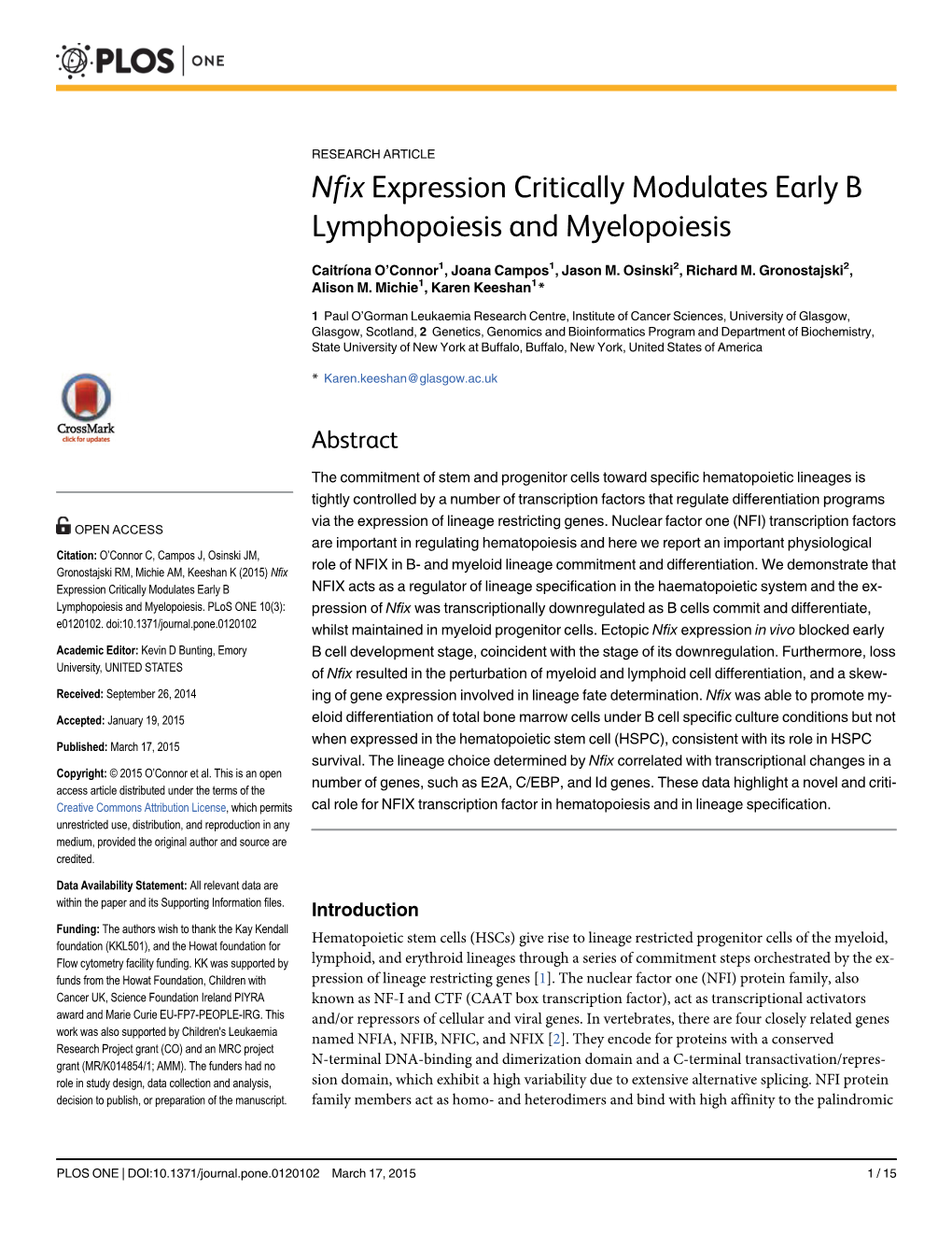 Nfix Expression Critically Modulates Early B Lymphopoiesis and Myelopoiesis