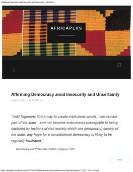 Affirming Democracy Amid Insecurity and Uncertainty | Africaplus