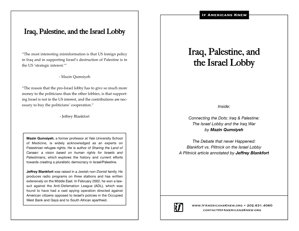 Iraq, Palestine, and the Israel Lobby