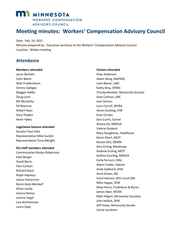 Minutes: Workers' Compensation Advisory Council, Feb. 24, 2021