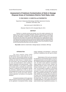 Assessment of Cadmium Contamination of Soils in Sewage Disposal Areas of Coimbatore District, Tamil Nadu, India