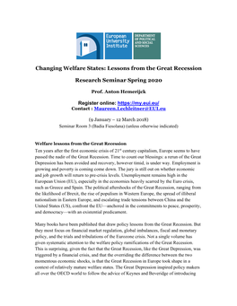 Changing Welfare States: Lessons from the Great Recession