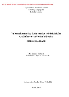 Vybrané Památky Rokycanska S Didaktickým Využitím Ve Vyučování Dějepisu