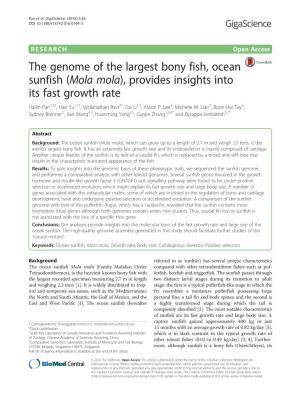The Genome of the Largest Bony Fish, Ocean Sunfish (Mola