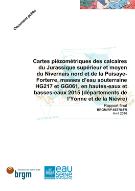 Cartes Piézométriques Des Calcaires Du