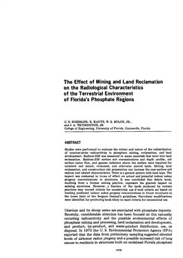 The Effect of Mining and Land Reclamation on the Radiological Characteristics of the Terrestrial Environment of Florida's Phosphate Regions