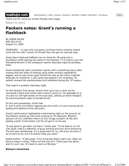 Packers Notes: Grant's Running a Flashback