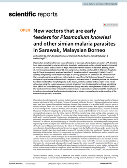 New Vectors That Are Early Feeders for Plasmodium Knowlesi and Other