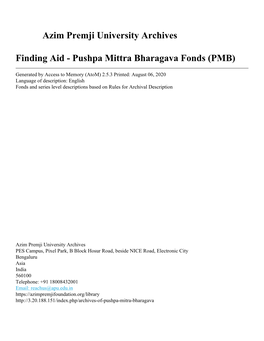 Pushpa Mittra Bharagava Fonds (PMB)