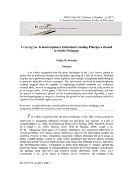 Creating the Transdisciplinary Individual: Guiding Principles Rooted in Studio Pedagogy