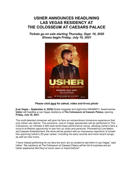 Usher Announces Headlining Las Vegas Residency at the Colosseum at Caesars Palace