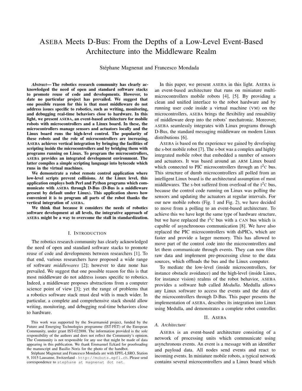 ASEBA Meets D-Bus: from the Depths of a Low-Level Event-Based Architecture Into the Middleware Realm