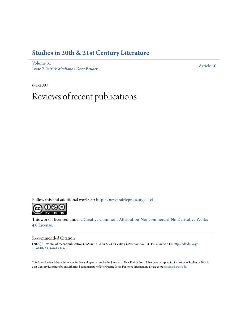 Reviews of Recent Publications