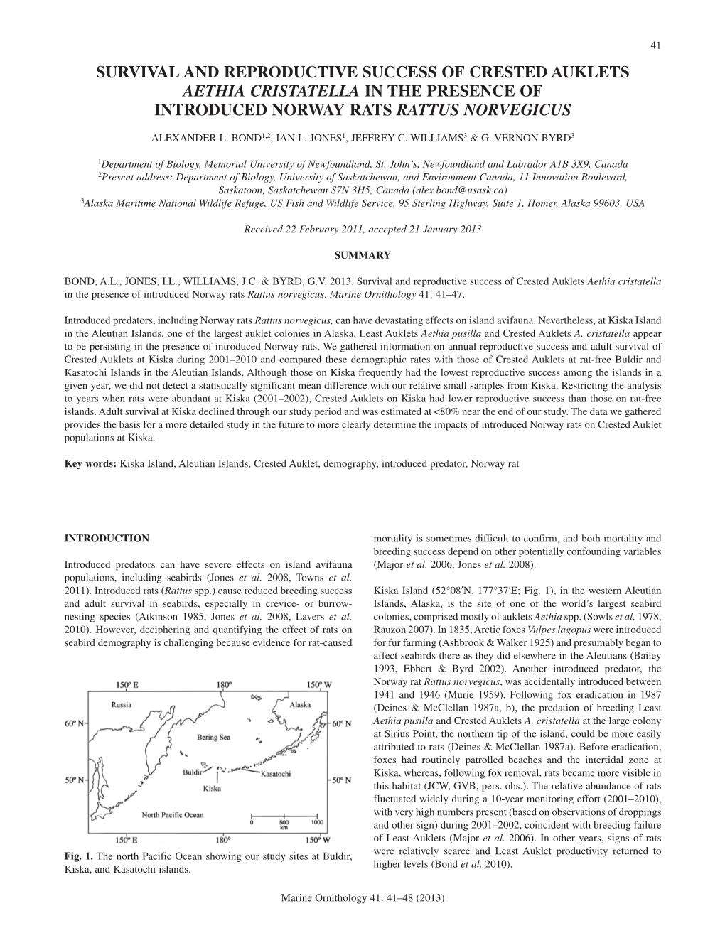 Survival and Reproductive Success of Crested Auklets Aethia Cristatella in the Presence of Introduced Norway Rats Rattus Norvegicus