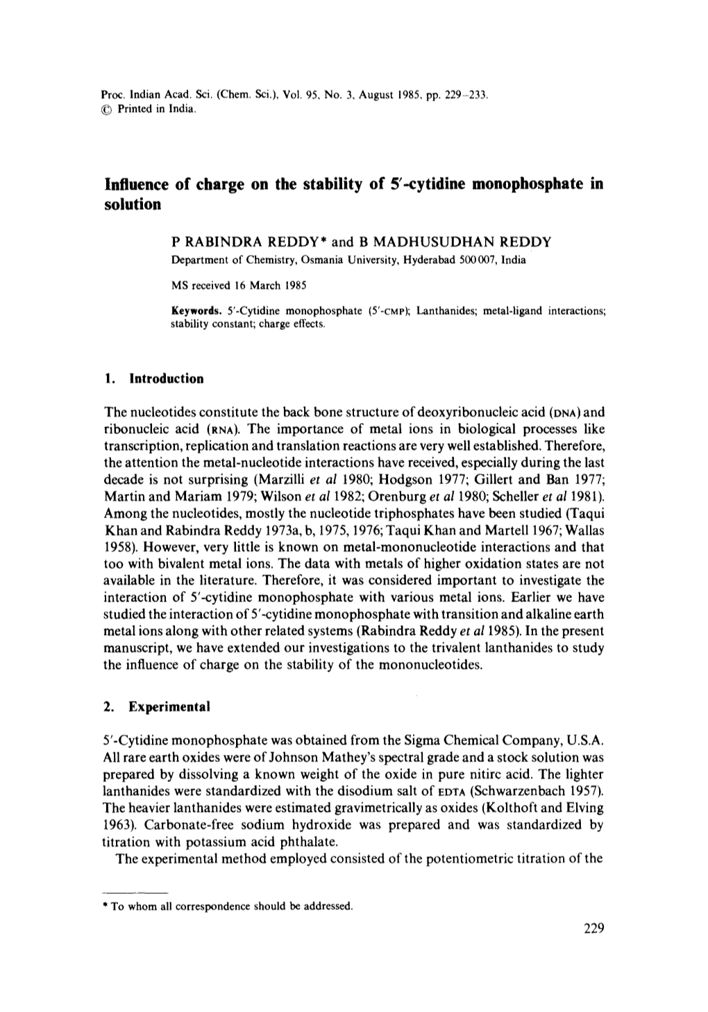 Cytidine Monophosphate in Solution