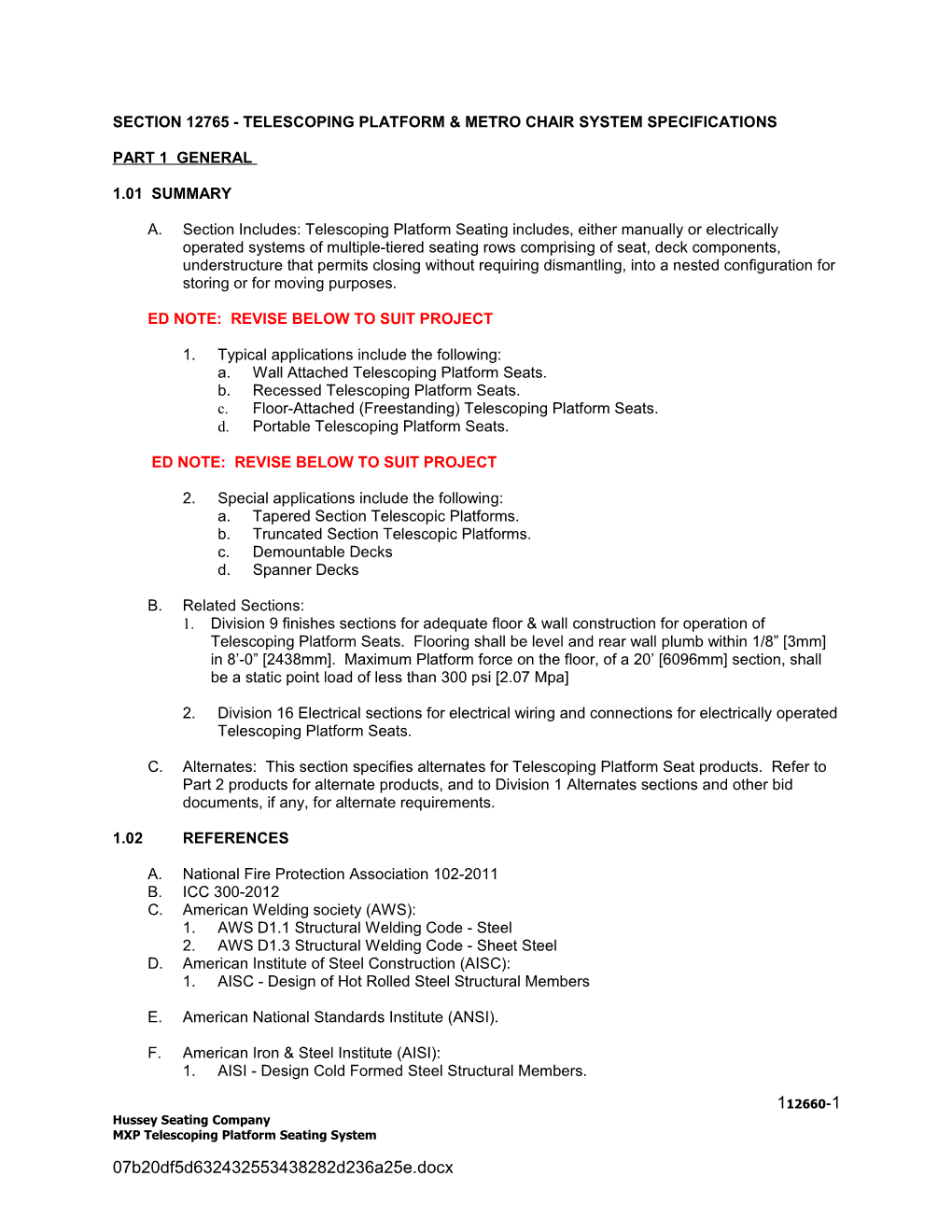 Section 12760 - Telescoping Gym Seats Specifications