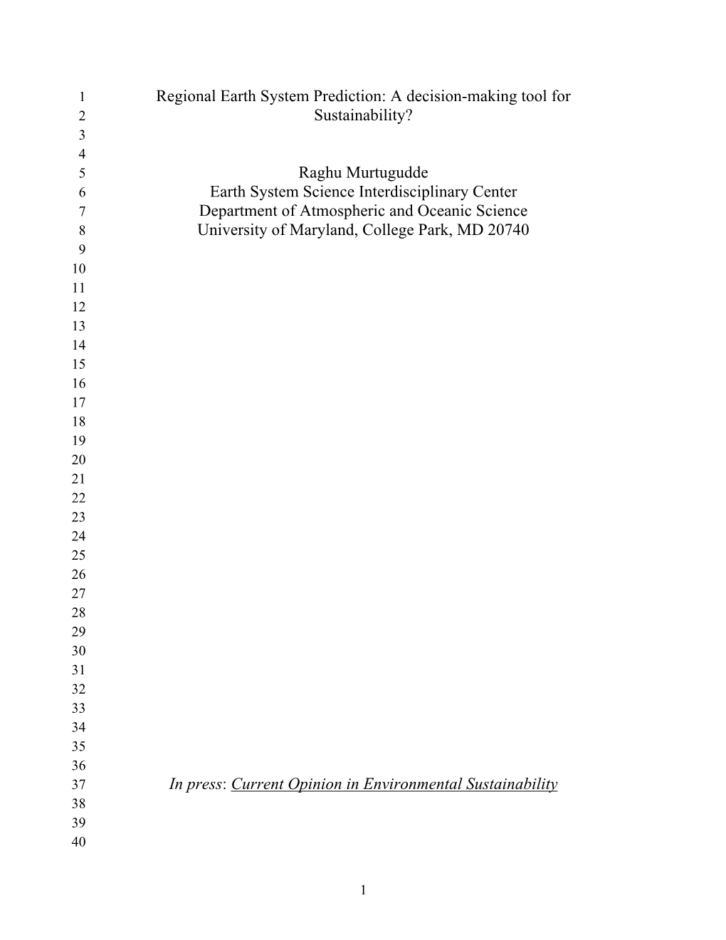 Regional Earth System Prediction: a Decision-Making Tool For