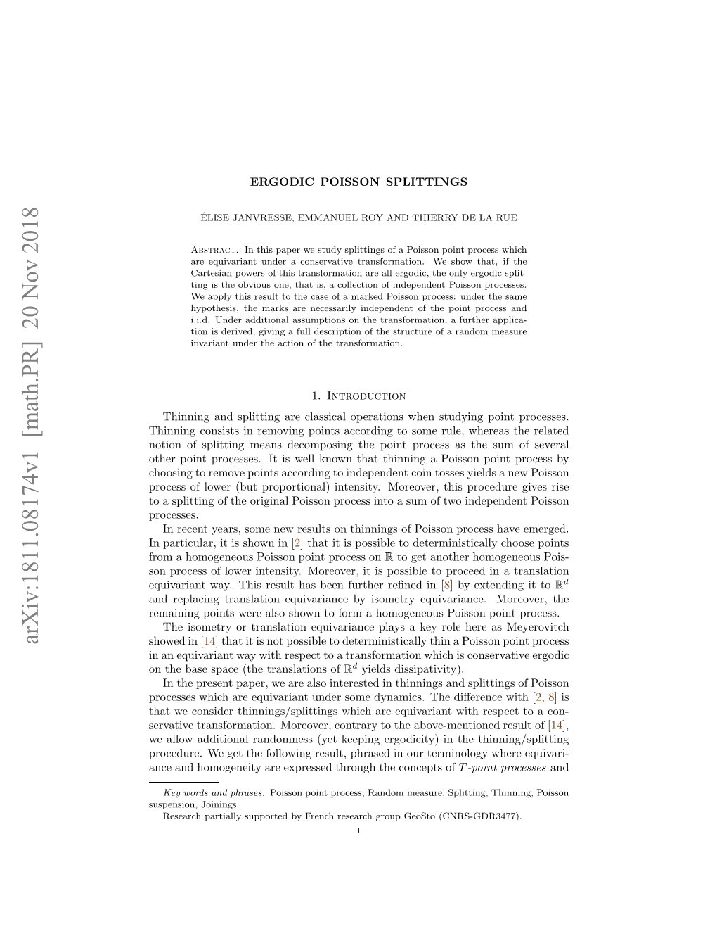 Arxiv:1811.08174V1 [Math.PR] 20 Nov 2018 Rcse Hc R Qiain Ne Oednmc.Tediﬀeren the Dynamics