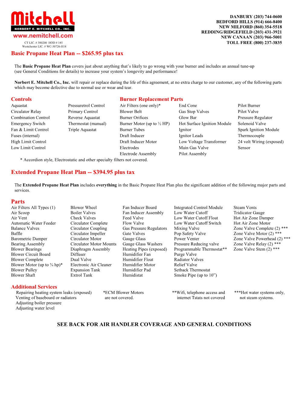 Basic Propane Heat Plan -- $265.95 Plus Tax